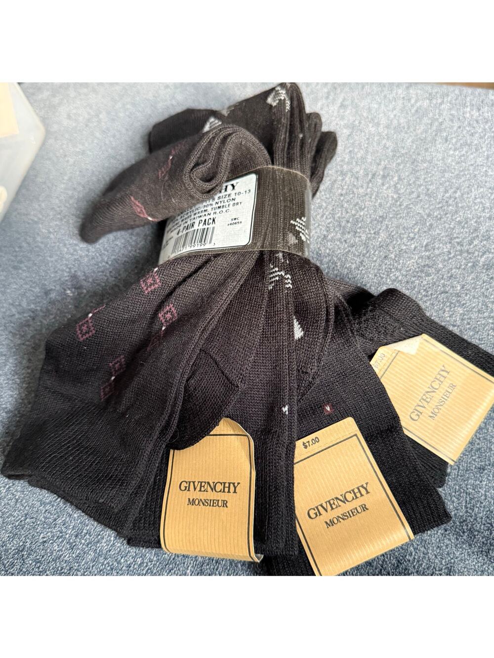 Vintage Givenchy Monsieur men's black socks gray set of 4 NEW size 10-13
